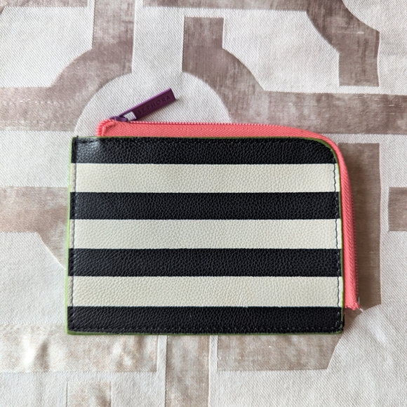 Striped Black and White Wallet with Pink Zipper - Picture 1 of 7